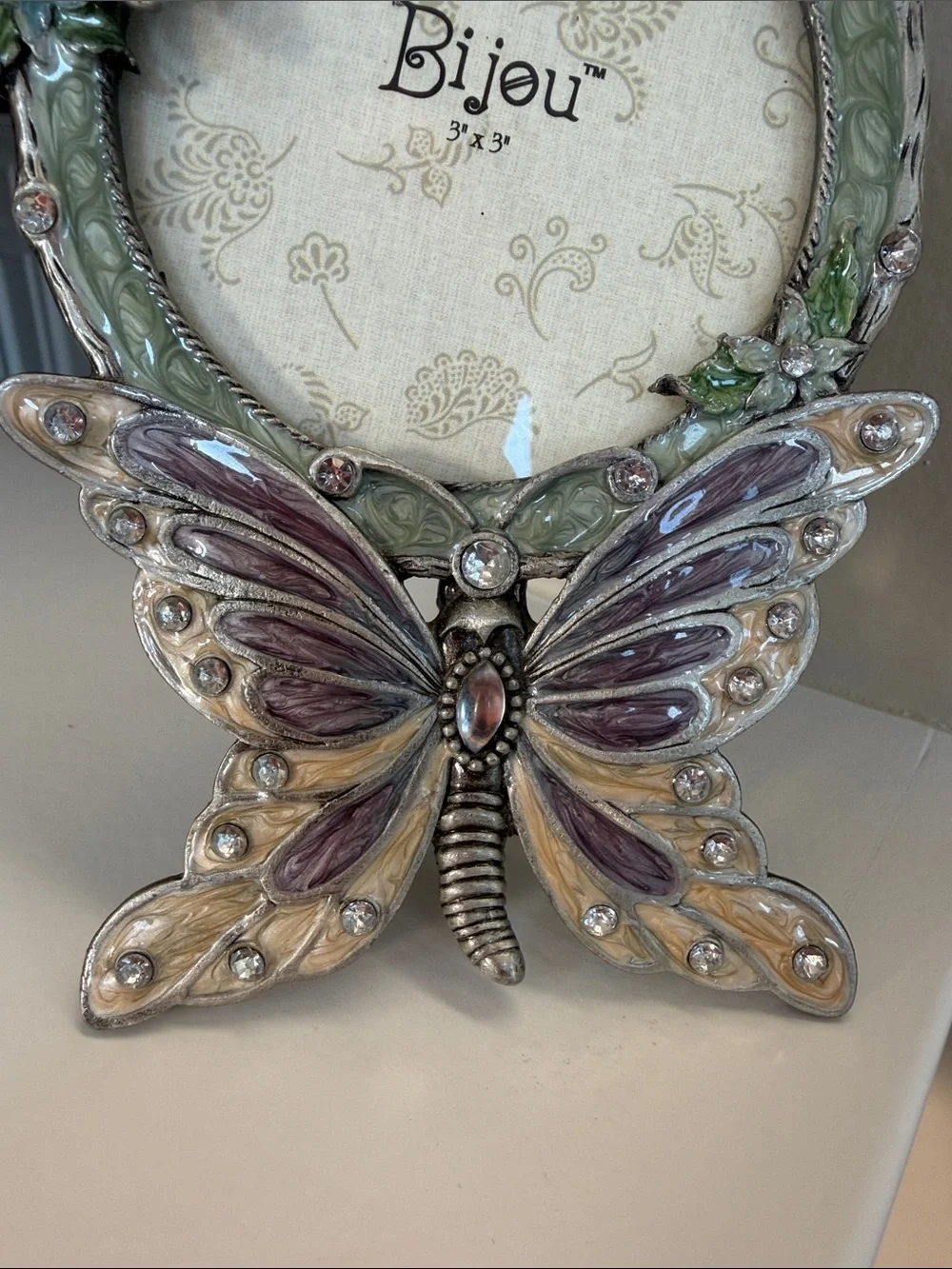 Butterfly Metal Picture Frame in Sage Green and Purple.
